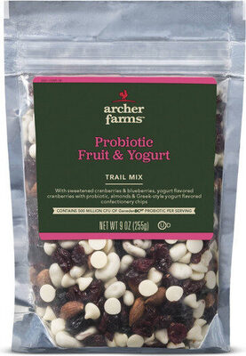Probiotic Fruit & Yogurt Trail Mix With Sweetened Cranberries & Blueberries, Yogurt Flavored Cranberries With Probiotic, Almonds & Greek-Style Yogurt Flavored Confectionery Chips, Probiotic Fruit & Yogurt