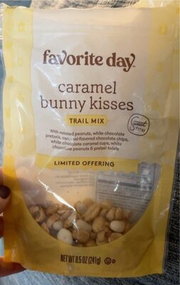 Caramel Bunny Kisses Trail Mix With Roasted Peanuts, White Chocolate Pretzels, Caramel-Flavored Chocolate Chips, White Chocolate Caramel Cups, White Chocolate Peanuts & Pretzel Twists, Caramel Bunny Kisses