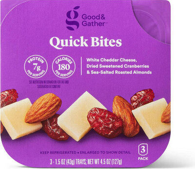 White Cheddar Cheese, Dried Sweetened Cranberries & Sea-Salted Roasted Almonds Quick Bites, White Cheddar Cheese, Dried Sweetened Cranberries & Sea-Salted Roasted Almonds