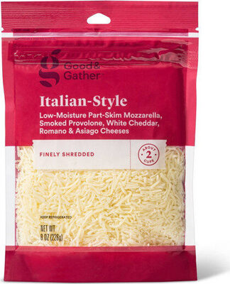 Italian-Style Low-Moisture Part-Skim Mozzarella, Provolone With Natural Smoke Flavor, White Cheddar, Asiago & Romano Fine Cut Cheeses, Italian-Style