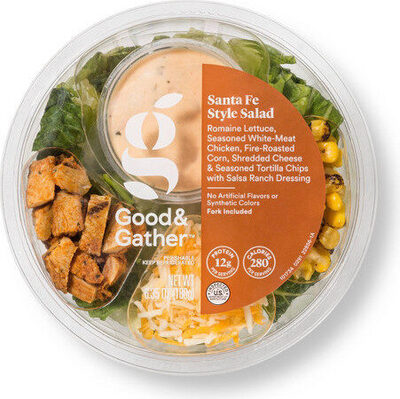 Santa Fe-Style Romaine Lettuce, Seasoned White-Meat Chicken, Fire-Roasted Corn, Shredded Cheese & Seasoned Tortilla Chips With Salsa Ranch Dressing Salad, Santa Fe-Style