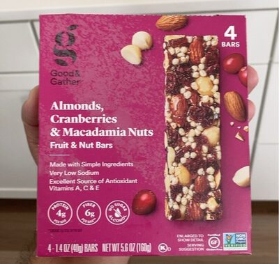 Almonds, Cranberries & Macadamia Nuts Fruit & Nut Bars, Almonds, Cranberries & Macadamia Nuts