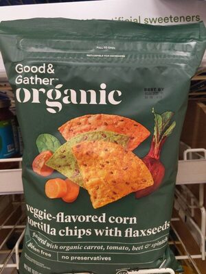 Veggie-Flavored Corn Tortilla Chips With Flaxseeds, Veggie With Flaxseeds