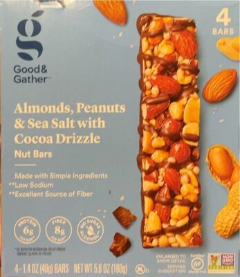 Almonds, Peanuts & Sea Salt With Cocoa Drizzle Nut Bars, Almonds, Peanuts & Sea Salt With Cocoa Drizzle