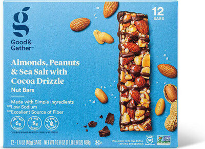 Almonds, Peanuts & Sea Salt With Cocoa Drizzle Nut Bars, Almonds, Peanuts & Sea Salt With Cocoa Drizzle