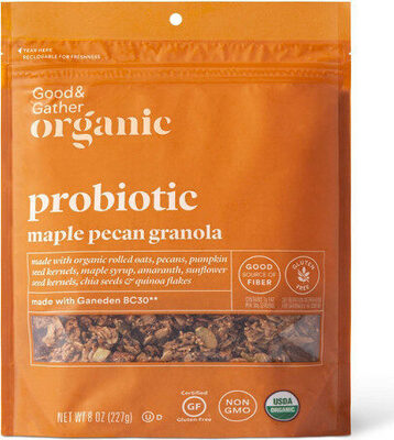 Probiotic Maple Pecan Granola Made With Organic Rolled Oats, Pecans, Pumpkin Seed Kernels, Maple Syrup, Amaranth, Sunflower Seed Kernels, Chia Seeds & Quinoa Flakes, Maple Pecan