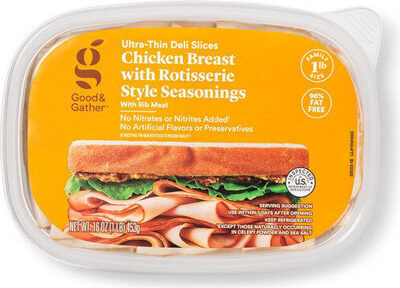 Rotisserie Seasoned Chicken Breast Ultra-Thin Deli Slices With Rib Meat, Rotisserie Seasoned