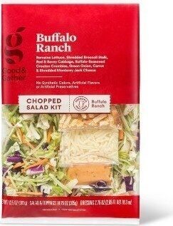 Buffalo Ranch Romaine Lettuce, Shredded Broccoli Stalk, Red & Savoy Cabbage, Buffalo-Seasoned Crouton Crumbles, Green Onion, Carrot & Shredded Monterey Jack Cheese Chopped Salad Kit With Buffalo Ranch Dressing, Buffalo Ranch