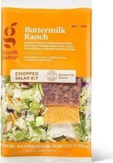 Buttermilk Ranch Romaine Lettuce, Shredded Broccoli Stalk, Red & Savoy Cabbage, Green Onion, Carrot, Uncured Bacon & Shredded Cheddar Cheese Chopped Salad Kit With Buttermilk Ranch Dressing, Buttermilk Ranch