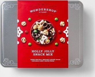 Holly Jolly Dipped Pretzels, Drizzled Caramel Popcorn & Candy-Coated Pieces Snack Mix, Holly Jolly