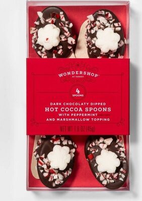 Dark Chocolaty Dipped Hot Cocoa Spoons With Peppermint And Marshmallow Topping, Dark Chocolaty With Peppermint And Marshmallow Topping