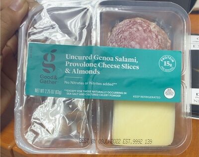 Uncured Genoa Salami, Provolone Cheese Slices & Almonds, Uncured Genoa, Provolone