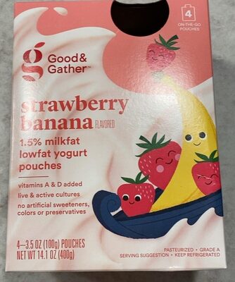 Strawberry Banana Lowfat Yogurt Pouches, Strawberry Banana