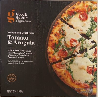 Tomato & Arugula Wood-Fired Crust Pizza With Crushed Tomato Sauce, Sliced Mozzarella & Provolone Cheeses, Tomato & Arugula