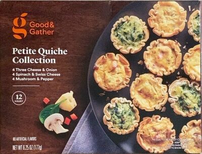 Petite Quiche Three Cheese & Onion, Spinach & Swiss Cheese, Mushroom & Pepper Collection, Petite Quiche