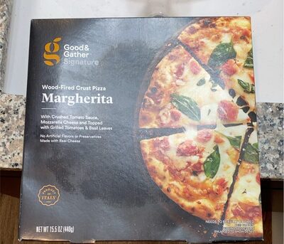 Margherita With Crushed Tomato Sauce, Mozzarella Cheese And Topped With Grilled Tomatoes & Basil Leaves Wood-Fired Crust Pizza, Margherita