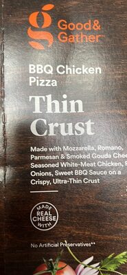 BBQ Chicken Ultra-Thin Crust Pizza With Mozzarella, Romano, Parmesan & Smoked Gouda Cheeses, Seasoned White-Meat Chicken, Red Onions, Sweet BBQ Sauce, BBQ Chicken