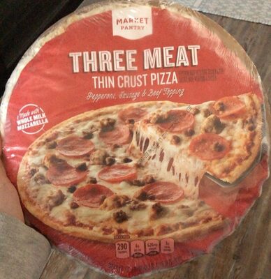 Three Meat Pepperoni, Sausage & Beef Topping Thin Crust Pizza, Three Meat