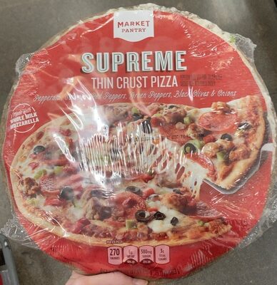 Supreme Pepperoni, Sausage, Red Peppers, Green Peppers, Black Olives & Onions Thin Crust Pizza, Supreme
