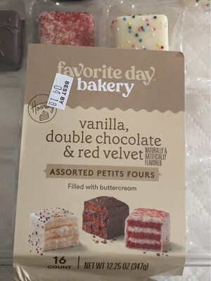 Assorted Petits Fours Filled With Buttercream, Vanilla, Double Chocolate, Red Velvet