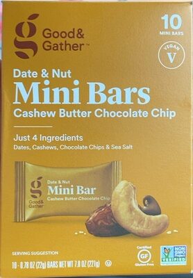 Cashew Butter Chocolate Chip Date & Nut Mini Bars, Cashew Butter Chocolate Chip