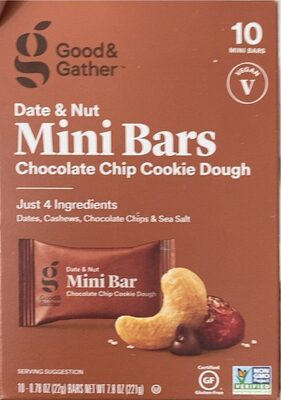 Chocolate Chip Cookie Dough Date & Nut Mini Bars, Chocolate Chip Cookie Dough