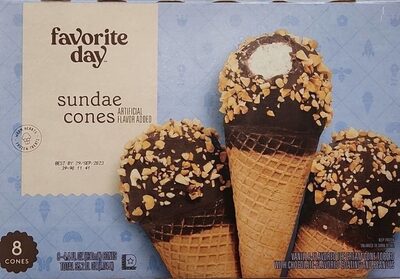 Vanilla-Flavored Ice Cream Sundae Cones Topped With Chocolate-Flavored Coating And Peanuts, Vanilla