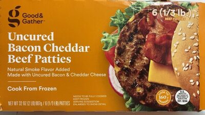 Uncured Bacon Cheddar Beef Patties, Uncured Bacon Cheddar