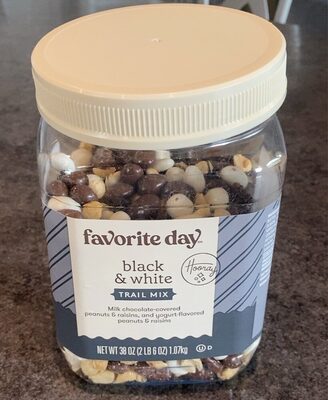 Black & White Milk Chocolate-Covered Peanuts & Raisins, And Yogurt-Flavored Peanuts & Raisins Trail Mix, Black & White