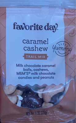 Caramel Cashew Milk Chocolate Caramel Balls, Cashews, M&M's Milk Chocolate Candies And Peanuts Trail Mix, Caramel Cashew