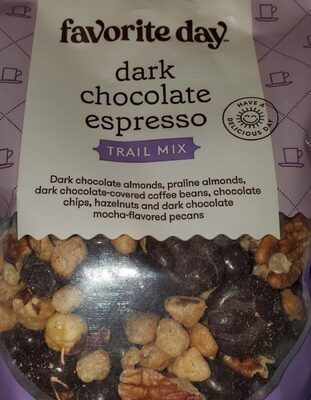 Dark Chocolate Espresso Dark Chocolate Almonds, Praline Almonds, Dark Chocolate-Covered Coffee Beans, Chocolate Chips, Hazelnuts And Dark Chocolate Mocha-Flavored Pecans Trail Mix, Dark Chocolate Espresso