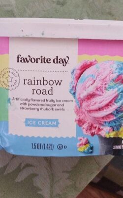 Rainbow Road Fruity Ice Cream With Powdered Sugar And Strawberry Rhubarb Swirls, Rainbow Road
