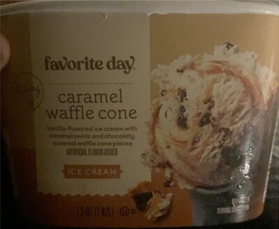 Caramel Waffle Cone Vanilla-Flavored Ice Cream With Caramel Swirls And Chocolaty Covered Waffle Cone Pieces, Caramel Waffle Cone