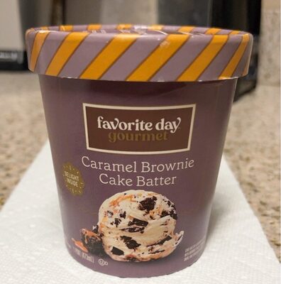 Caramel Brownie Cake Batter-Flavored Ice Cream With Brownie Pieces, Caramel Swirl And Chocolaty Flakes, Caramel Brownie Cake Batter