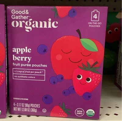 Apple Berry Fruit Puree Pouches, Apple Berry