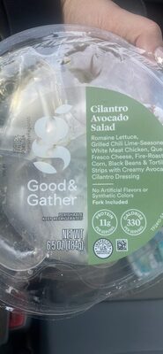 Cilantro Avocado Romaine Lettuce, Grilled Chili Lime-Seasoned White Meat Chicken, Queso Fresco Cheese, Fire-Roasted Corn, Black Beans & Tortilla Strips With Creamy Avocado Cilantro Dressing Salad, Cilantro Avocado