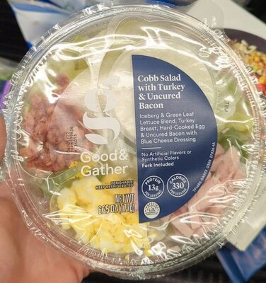 Cobb Salad With Turkey & Uncured Bacon Iceberg & Green Leaf Lettuce Blend, Turkey Breast, Hard-Cooked Egg & Uncured Bacon With Blue Cheese Dressing, Cobb With Turkey & Uncured Bacon