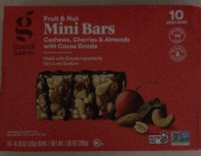 Cashews, Cherries & Almonds With Cocoa Drizzle Fruit & Nut Mini Bars, Cashews, Cherries & Almonds With Cocoa Drizzle