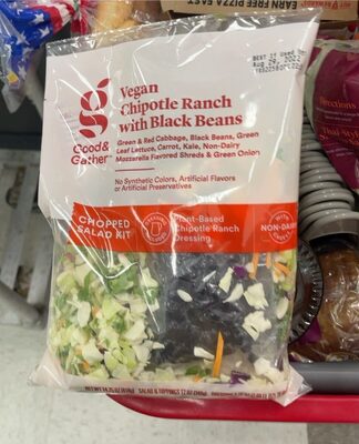 Vegan Chipotle Ranch With Black Beans Green & Red Cabbage, Black Beans, Green Leaf Lettuce, Carrot, Kale, Non-Dairy Mozzarella Flavored Shreds & Green Onion Chopped Salad Kit With Plant-Based Chipotle Ranch Dressing, Vegan Chipotle Ranch With Black Beans