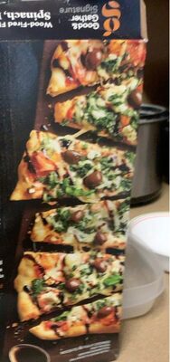 Spinach, Feta, Olive & Arugula Wood-Fired Flatbread Pizza With Tomato Sauce And Topped With Spinach, Feta & Mozzarella Cheeses, Olives & Arugula, Spinach, Feta, Olive & Arugula