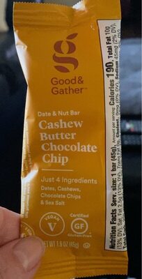 Cashew Butter Chocolate Chip Date & Nut Bar, Cashew Butter Chocolate Chip