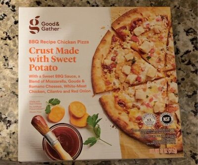 BBQ Recipe Chicken Crust Pizza With Sweet Potato, Sweet BBQ Sauce, A Blend Of Mozzarella, Gouda & Romano Cheeses, Diced Chicken Meat, Cilantro And Red Onion, BBQ Recipe Chicken