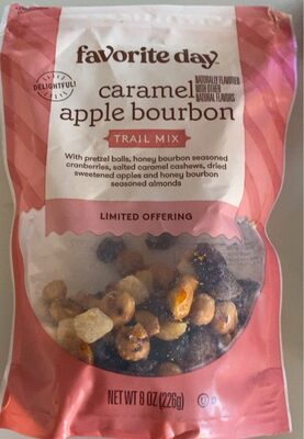 Caramel Apple Bourbon Trail Mix With Pretzel Balls, Honey Bourbon-Seasoned Cranberries, Salted Caramel Cashews, Dried Sweetened Apples And Honey Bourbon-Seasoned Almonds, Caramel Apple Bourbon