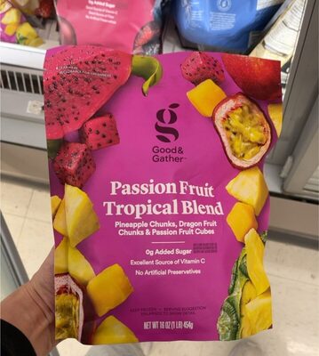 Passion Fruit Pineapple Chunks, Dragon Fruit Chunks & Passion Fruit Cubes Tropical Blend, Passion Fruit