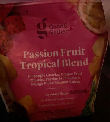 Passion Fruit Tropical Pineapple Chunks, Dragon Fruit Chunks, Passion Fruit Juice & Mango Puree Blended Cubes Blend, Passion Fruit Tropical