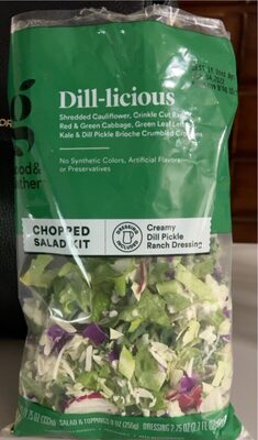 Dill-Licious Shredded Cauliflower, Crinkle Cut Radish, Red & Green Cabbage, Green Leaf Lettuce, Kale & Dill Pickle Brioche Crumbled Croutons Chopped Salad Kit With Creamy Dill Pickle Ranch Dressing, Dill-Licious