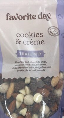 Cookies & Creme Almonds, Dark Chocolate Chips, Cookies & Creme-Flavored Bites, White Chocolate Chips, Fudge-Flavored Cookie Pieces And Peanuts Trail Mix, Cookies & Creme