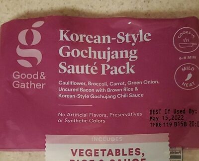 Korean-Style Gochujang Cauliflower, Broccoli, Carrot, Green Onion, Uncured Bacon With Brown Rice & Korean-Style Gochujang Chili Sauce Saute Pack, Korean-Style Gochujang