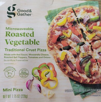 Roasted Vegetable Microwaveable Traditional Crust Mini Pizza With Red Sauce, Mozzarella Cheese, Roasted Bell Peppers, Tomatoes And Onions, Roasted Vegetable