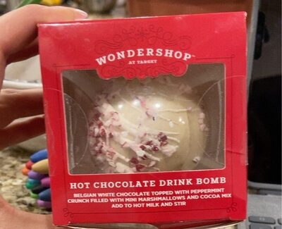 Belgian White Chocolate Hot Chocolate Drink Bomb Topped With Peppermint Crunch Filled With Mini Marshmallows, Belgian White Chocolate